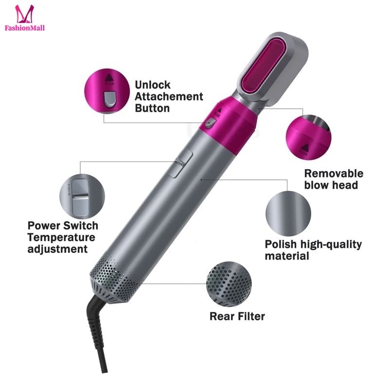 Clonar produto 5 Em 1 Secador De Cabelo Escova Secadora Íon Negativo Poderoso Pente De Ar Quente