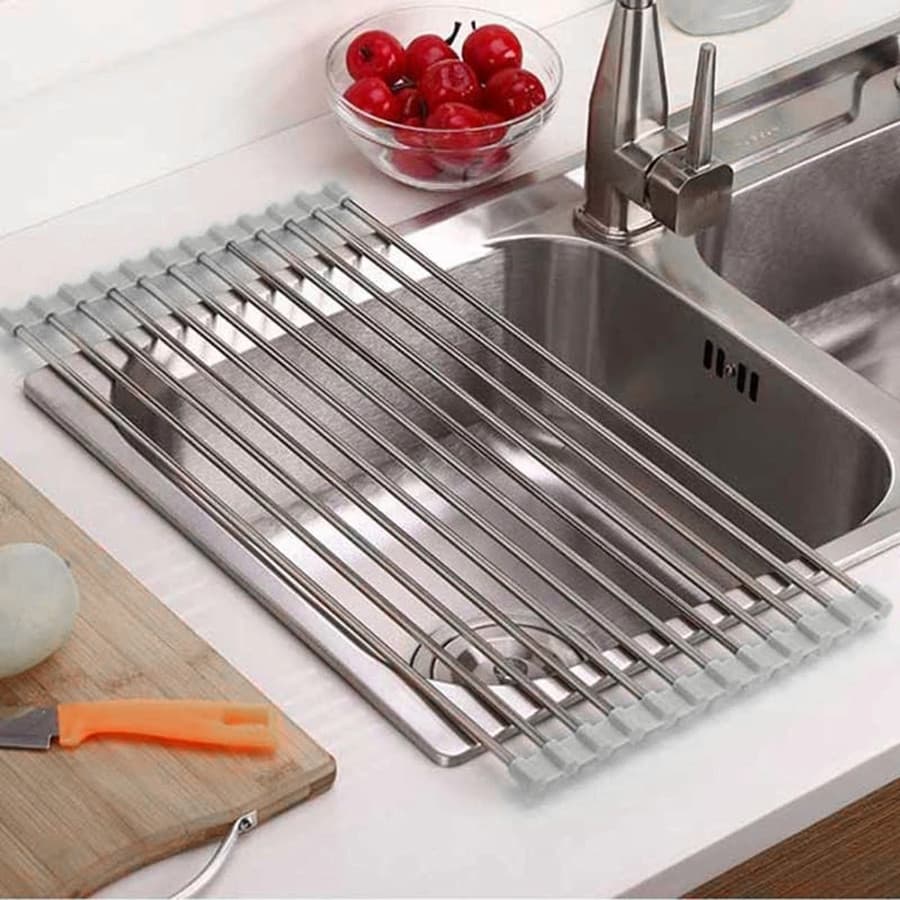 Escorredor de Pia Dobrável Portátil em Aço Inox - Prático e Compacto 47x35 cm