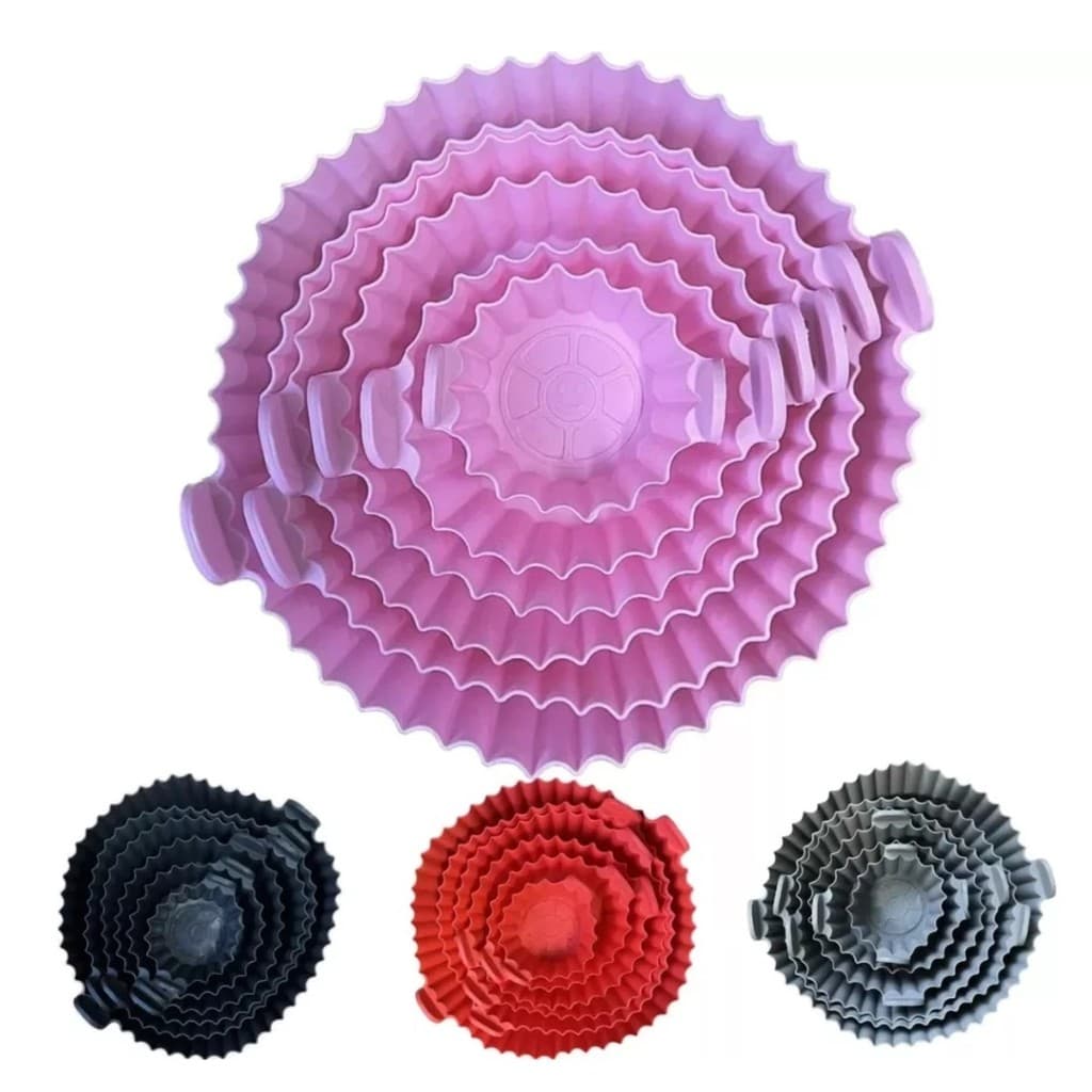 Kit C/6 Formas de Silicone Para Air fryer Tamanho variados Reutilizável Protetor Assadeira Com Alça