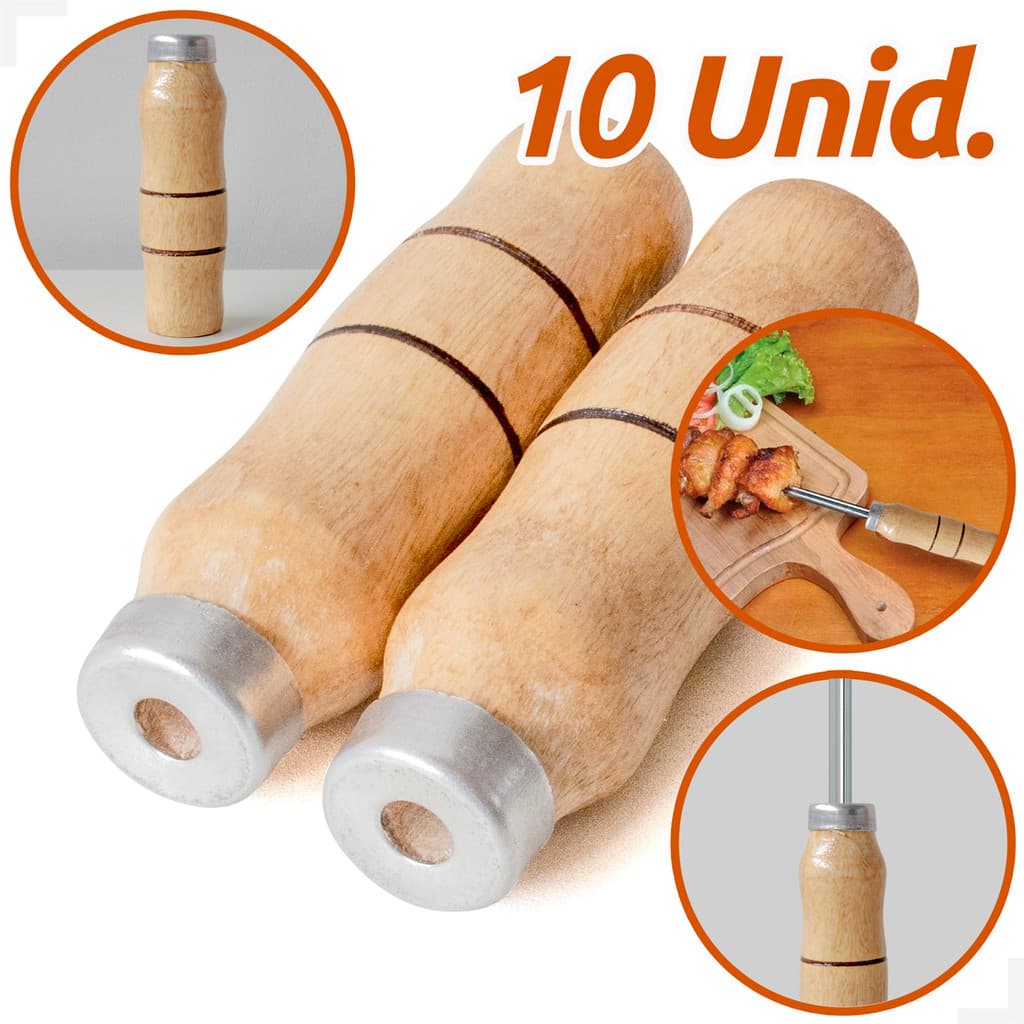 Cabo de Madeira para Espeto de Churrasco – Kit 10 Unidades