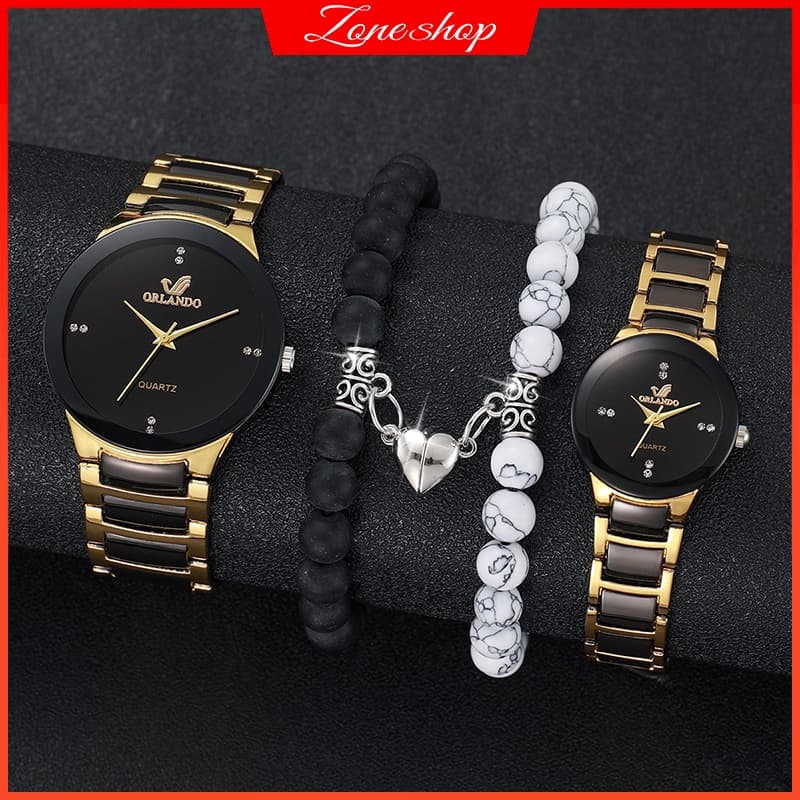 Relógios De Moda Casal Relógio Faixa De Aço Quartzo Pulseiras Coração Mulheres
