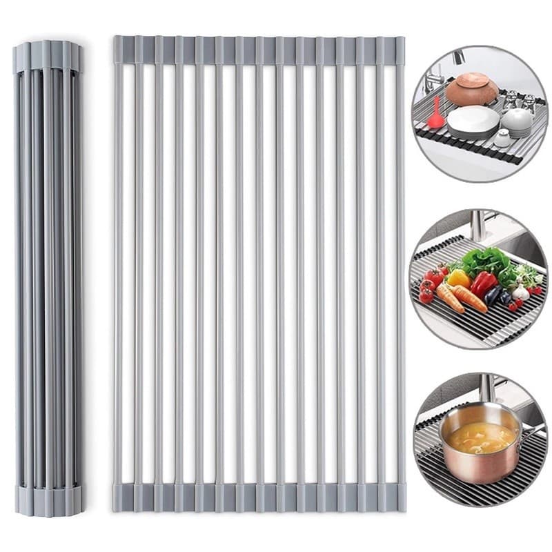 Escorredor de Pia Dobravel Portatil Aço Inox Tamanho M - 37x25 cm