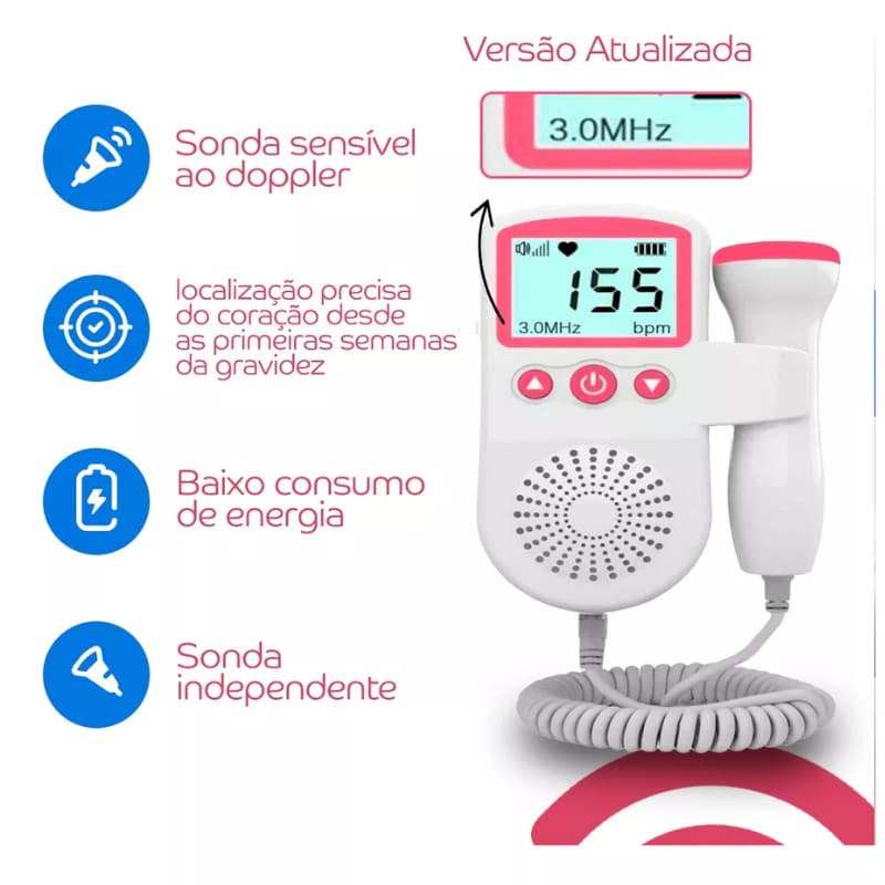 Monitor Portátil de Batimento Cardíaco Fetal Bebê