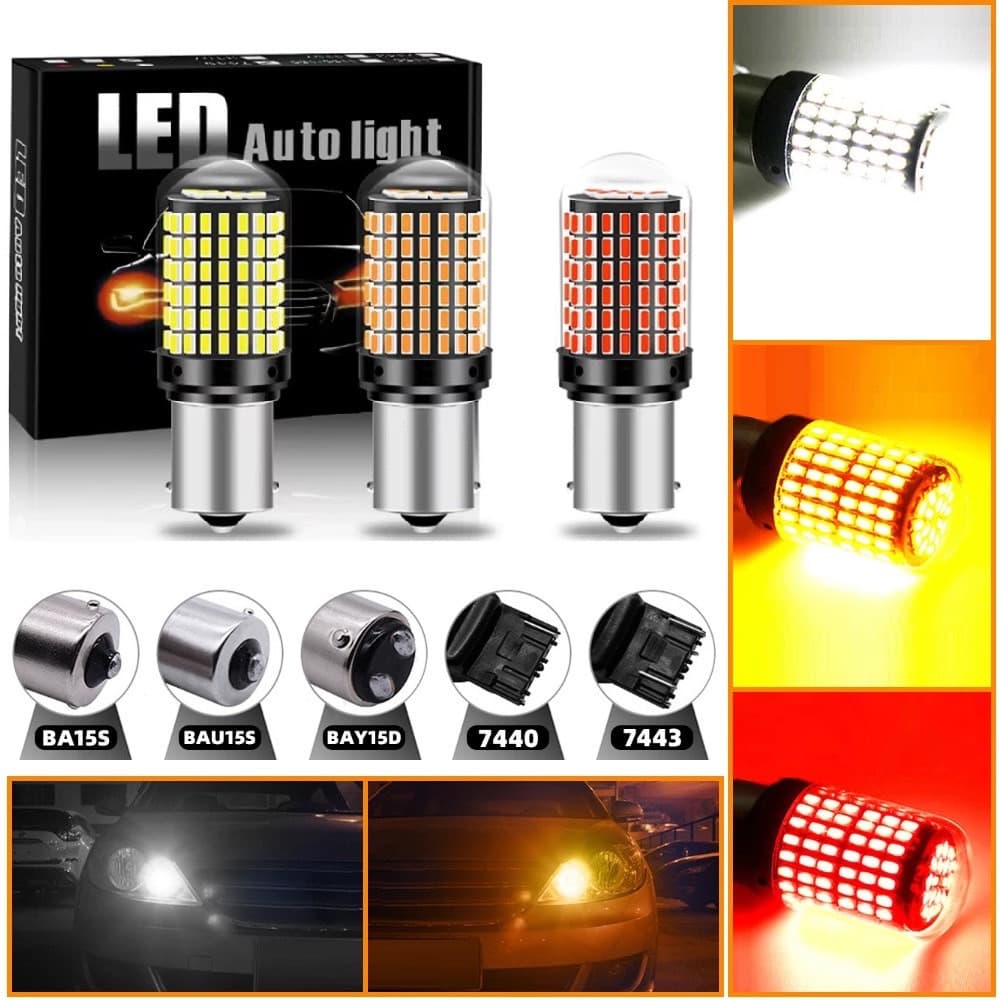 2pcs Lâmpadas De Sinalização De Giro LED Do Carro Nevoeiro Sem Erros1156 BA15S BAU15S 1157 7440 7443 T20 3014 144SMD Canbus Para Lâmpada De Freio De Sinal Reverso