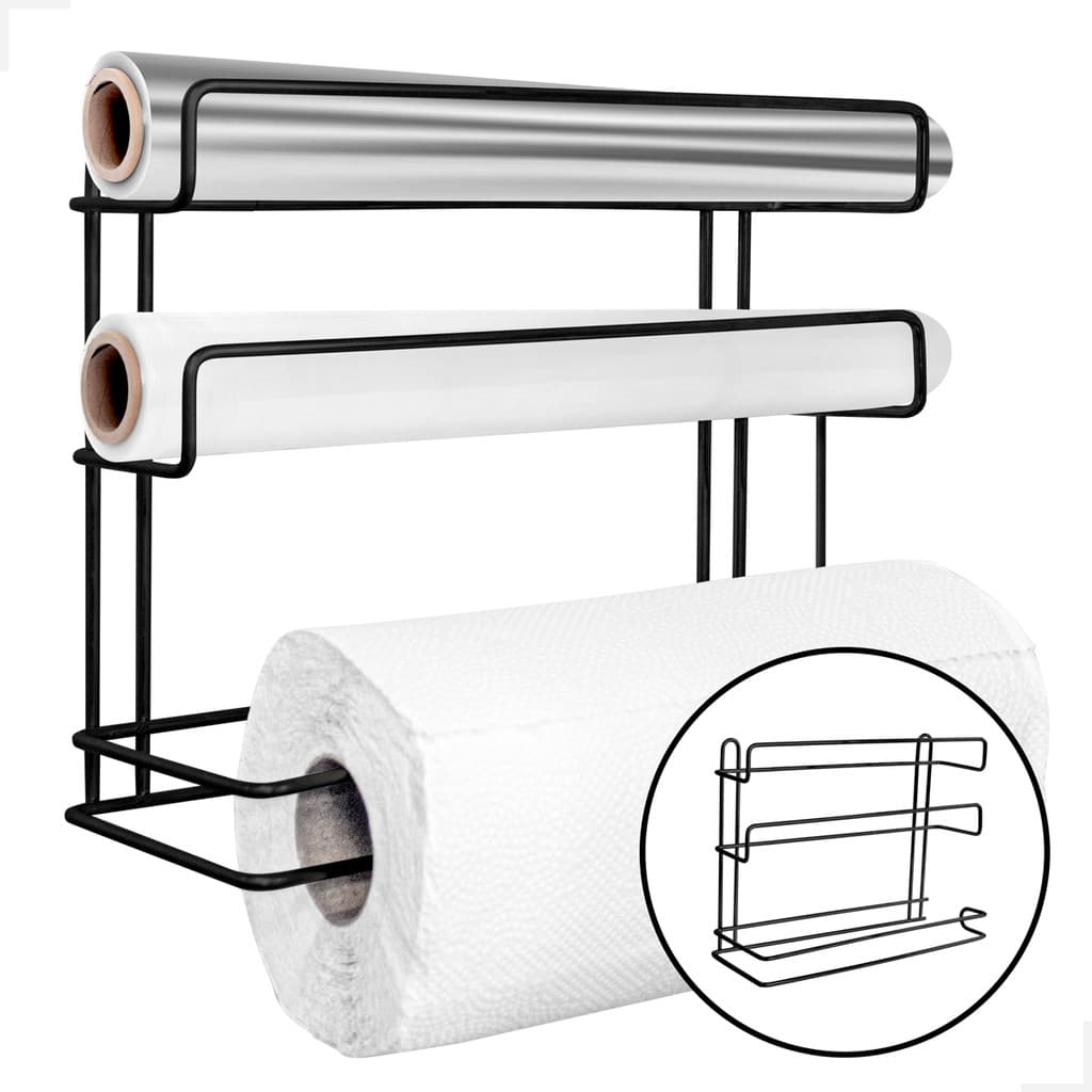 PORTA PAPEL TOALHA TRIPLO PRETO