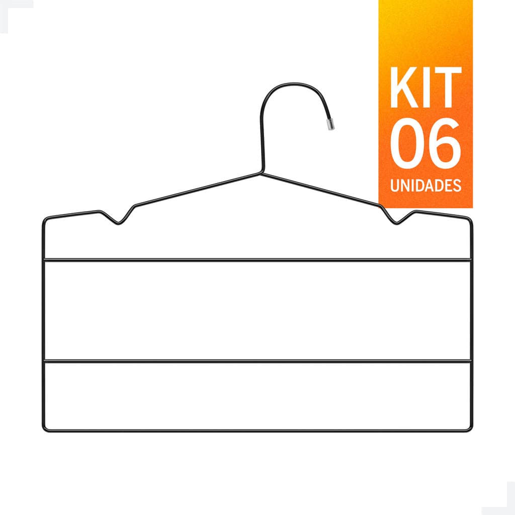 Cabide Triplo Calceiro Preto Kit com 6 unidades