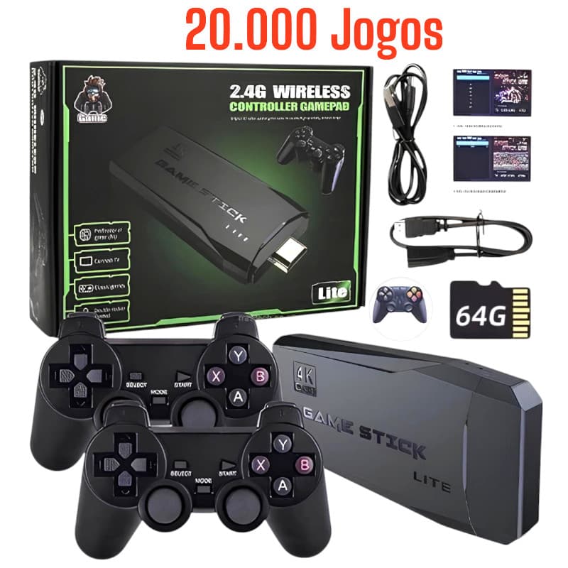 Video Game Stick 4K Com 20000 Jogos 64gb 2 Controles Sem Fio Console Portatil Jogos Retro Video Game
