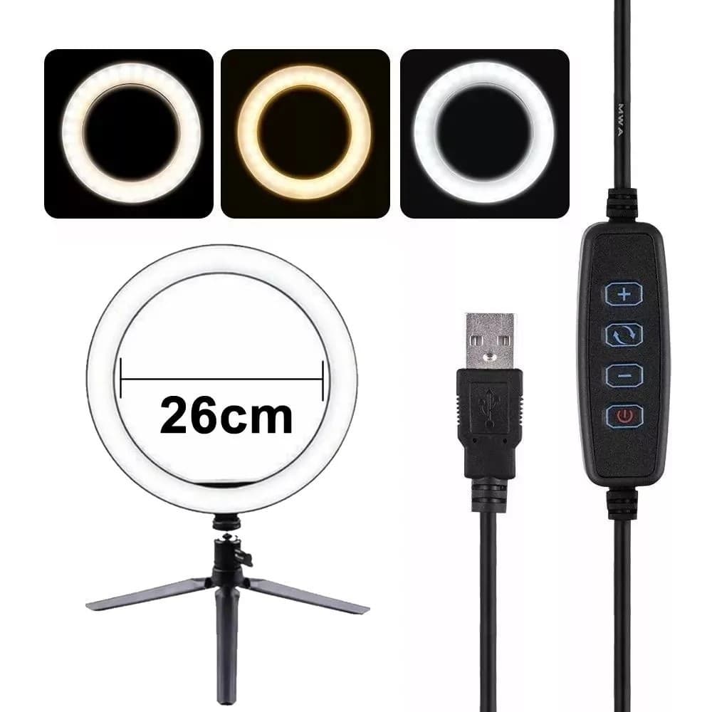 Ring Light Led Iluminador 26cm Completo 2,1m Tripé 210cm