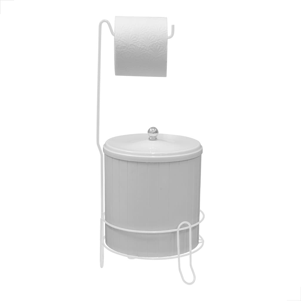 Suporte para Lixeira e Papel Higiênico na cor branca com cesto de lixo.