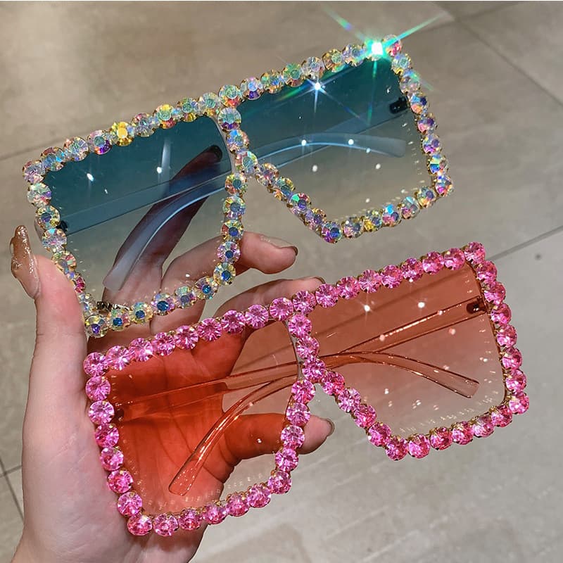 Óculos de Sol Femininos Oversized Quadrados com Diamantes, Óculos de Sol Masculinos de Moda com Strass, Óculos Femininos