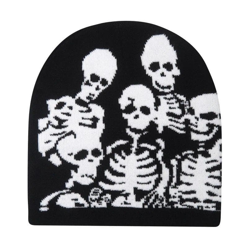 Feijões Fashion Skull Print Y2K Chapéus De Malha Para Mulheres Proteção Das Orelhas Masculinas De Inverno Outono À Prova De Vento Mantenha Gorras Quentes Boné De Hip Hop