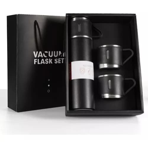 Kit Garrafa Térmica 500ml + 3 Xícaras em Aço Inoxidável - Pr