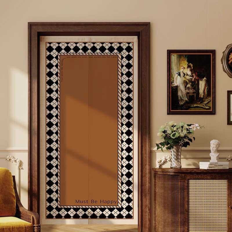 Cortina de porta retrô americana, cortina de bloco de privacidade para quarto, meia cortina suspensa, cozinha, sala de e