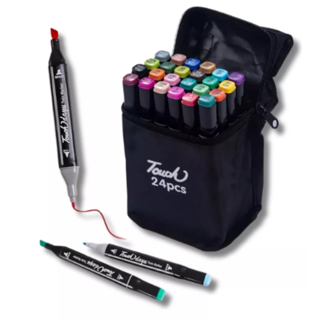 Conjunto Canetas Marcador Canetinha Ponta Dupla 24 Cores Kit