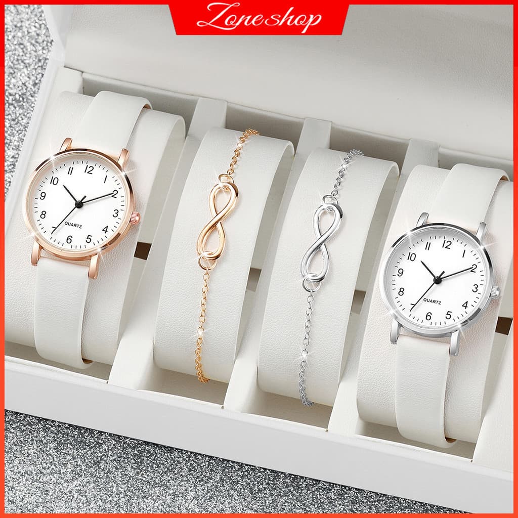 Conjunto De 4PCs De Relógios De Quartzo Moda Casual Feminino Pulseiras De Relógio Estilo Estudantil