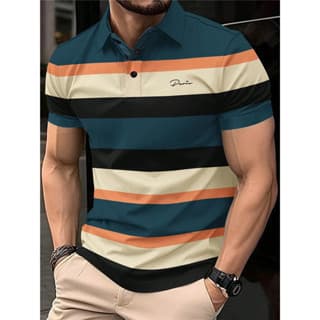 Camisa Polo masculina Casual listrada com botão frontal e manga curta Manfinity Homme
