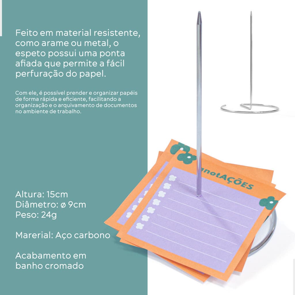 Espeto Furador Para Papel Cromado Para Mesa Bancada Escritório