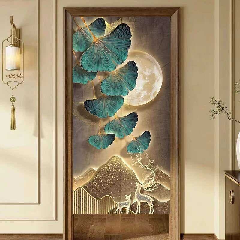 Luz de luxo porta cortina divisória Ginkgo folha sala estar decoração meia cortina curta casa banheiro bloqueio cortina