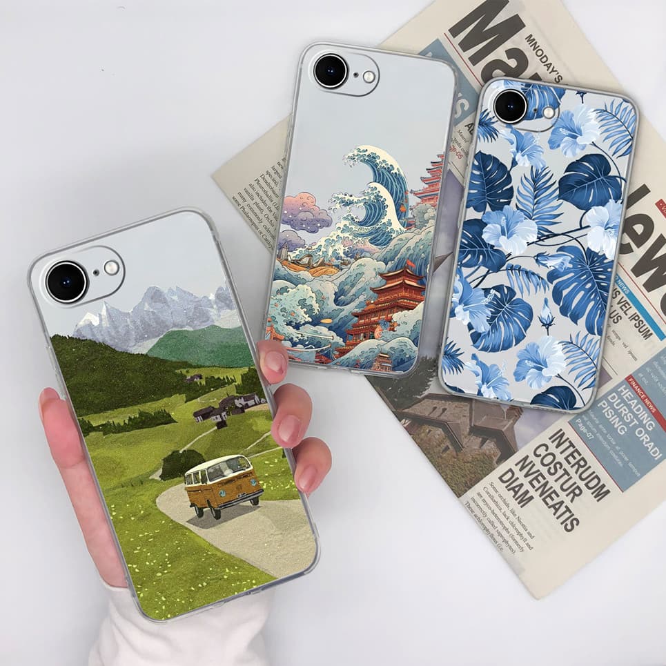 Compatível Para iPhone 16E Caixa De Telefone Arte Criação Koi Peixe Padrão Macio Fino Silicone Transparente TPU Proteção
