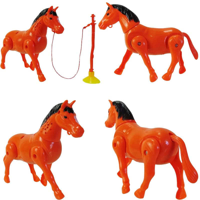 Cavalinho de corda Vermelho Anda E Gira Brinquedo Animais Robo Cavalo