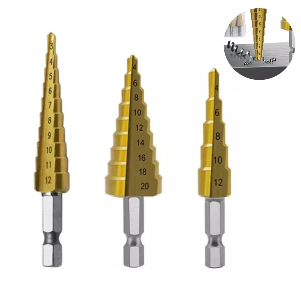 3PCS Broca HSS Hexagonal Revestida De Titânio Jogo De Brocas Hexagonais Cônicas Bits Métricos Cônicos