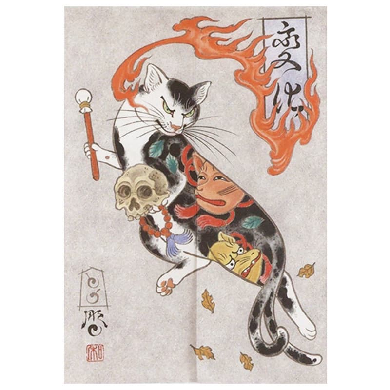 Cortina Japonesa Ukiyo-e Tattoo Cat Noren Porta Impressa Cozinha Quarto Entrada Decoração Pendurar Meia -