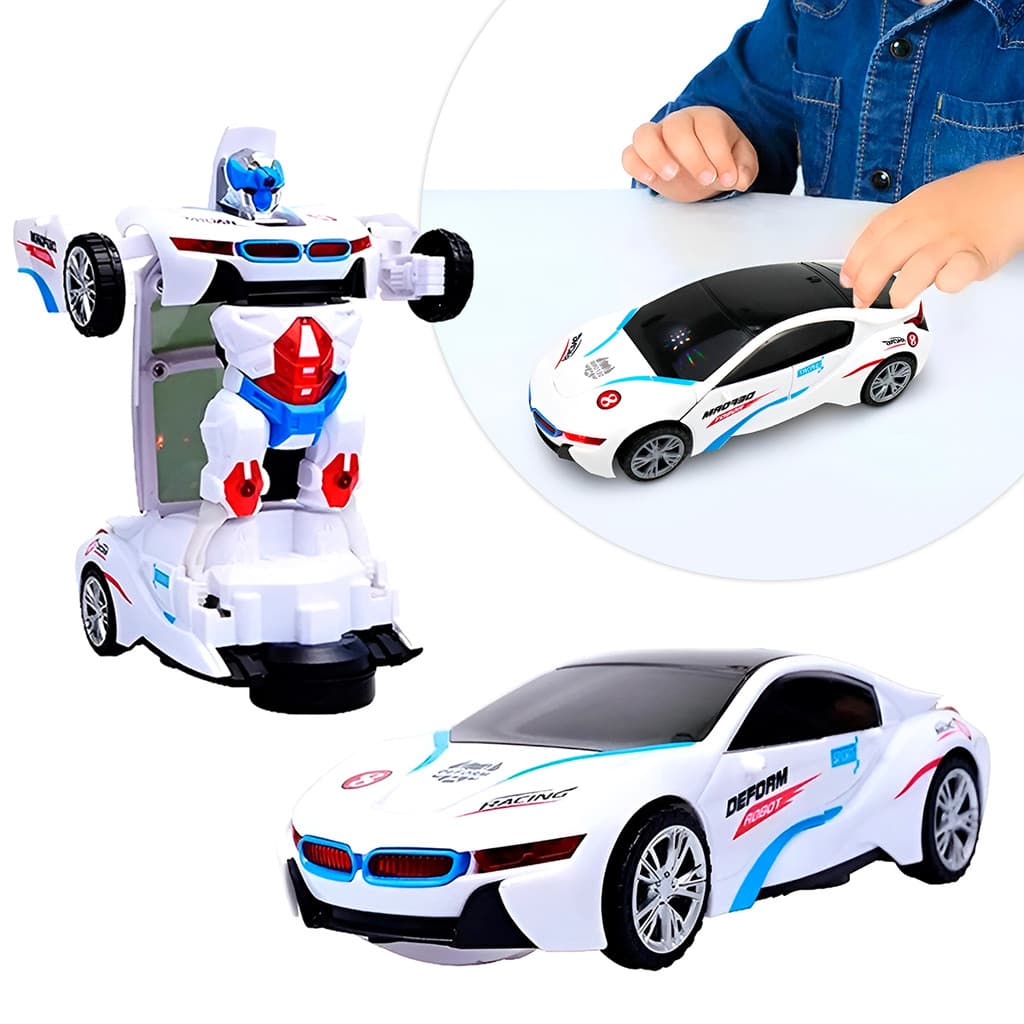 Carro Transformer Robô 2 Em 1 Bate E Volta Luzes Musica Brinquedo Infantil Diversão e Aventura Garantidas