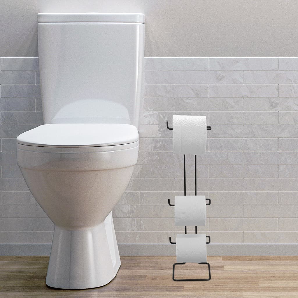 Suporte Porta  Papel Higiênico 3 Rolos de Chão Banheiro Elegance Preto