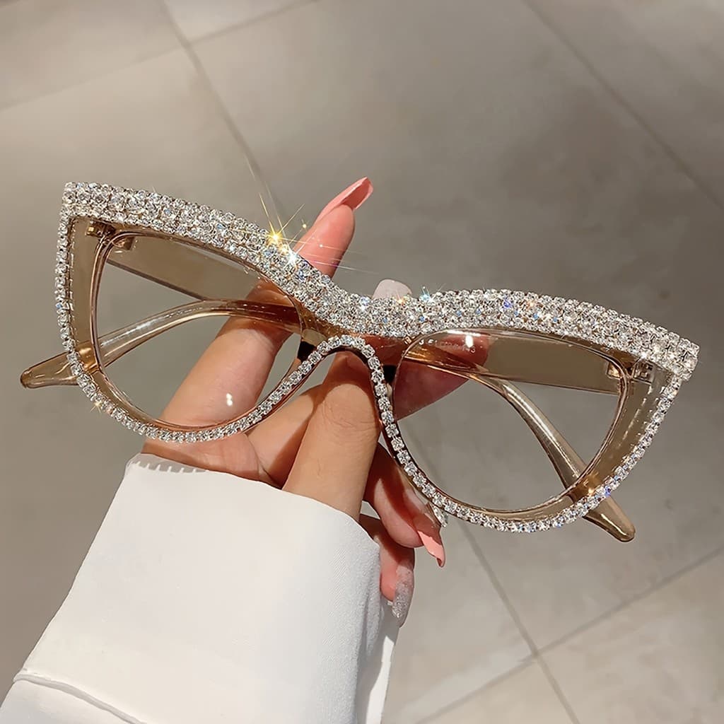 Óculos De Lente Transparente Olho De Gato Decorativos De Festa De Strass De Luxo , Sem Caixa