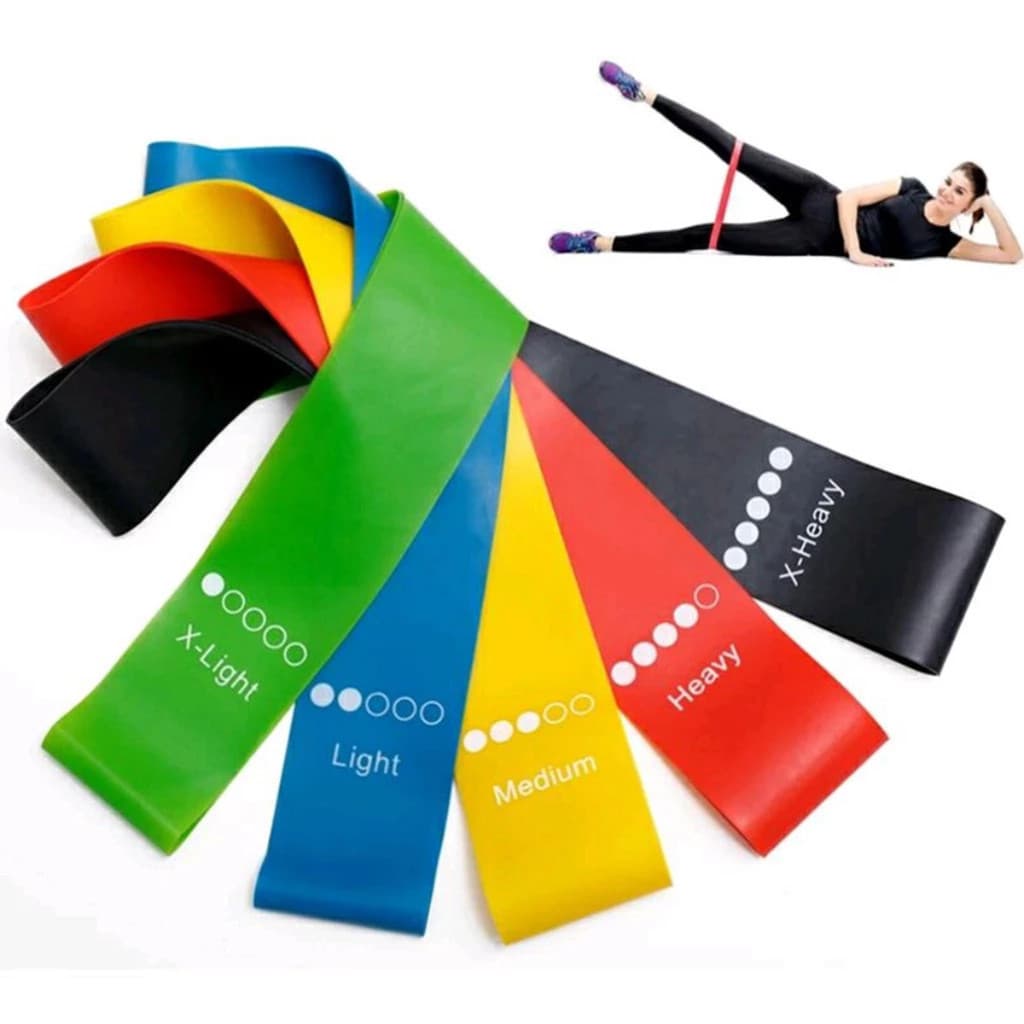 Conjunto 5 Faixas Elásticas Mini Band – Treino em Casa, Funcional e Fisioterapia