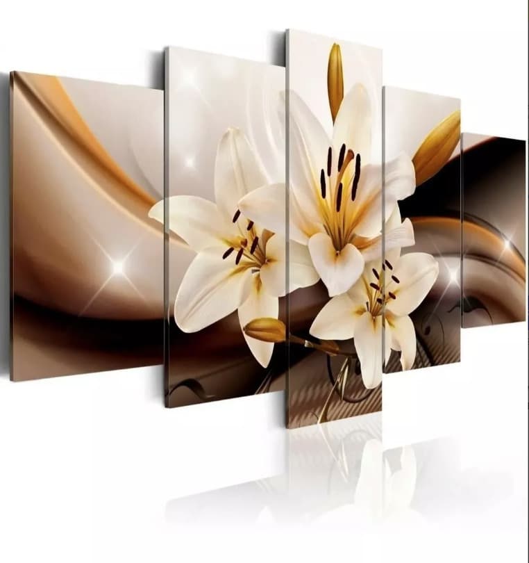 Quadros Decorativos Sala Quarto Flor Lírio Dourado Leve