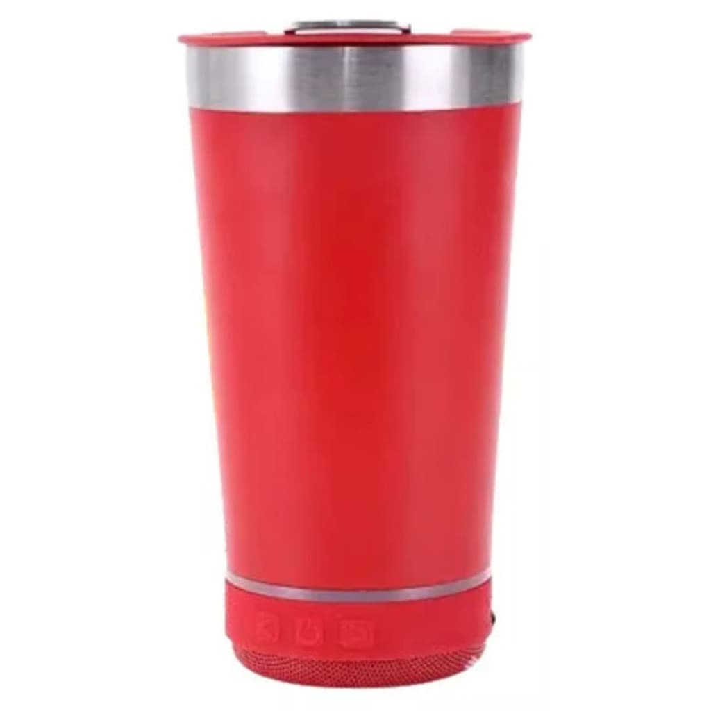 VERMELHO - Normal Bluetooth - Copo Térmico Som Led e TAMPA com ABRIDOR (420 ml)