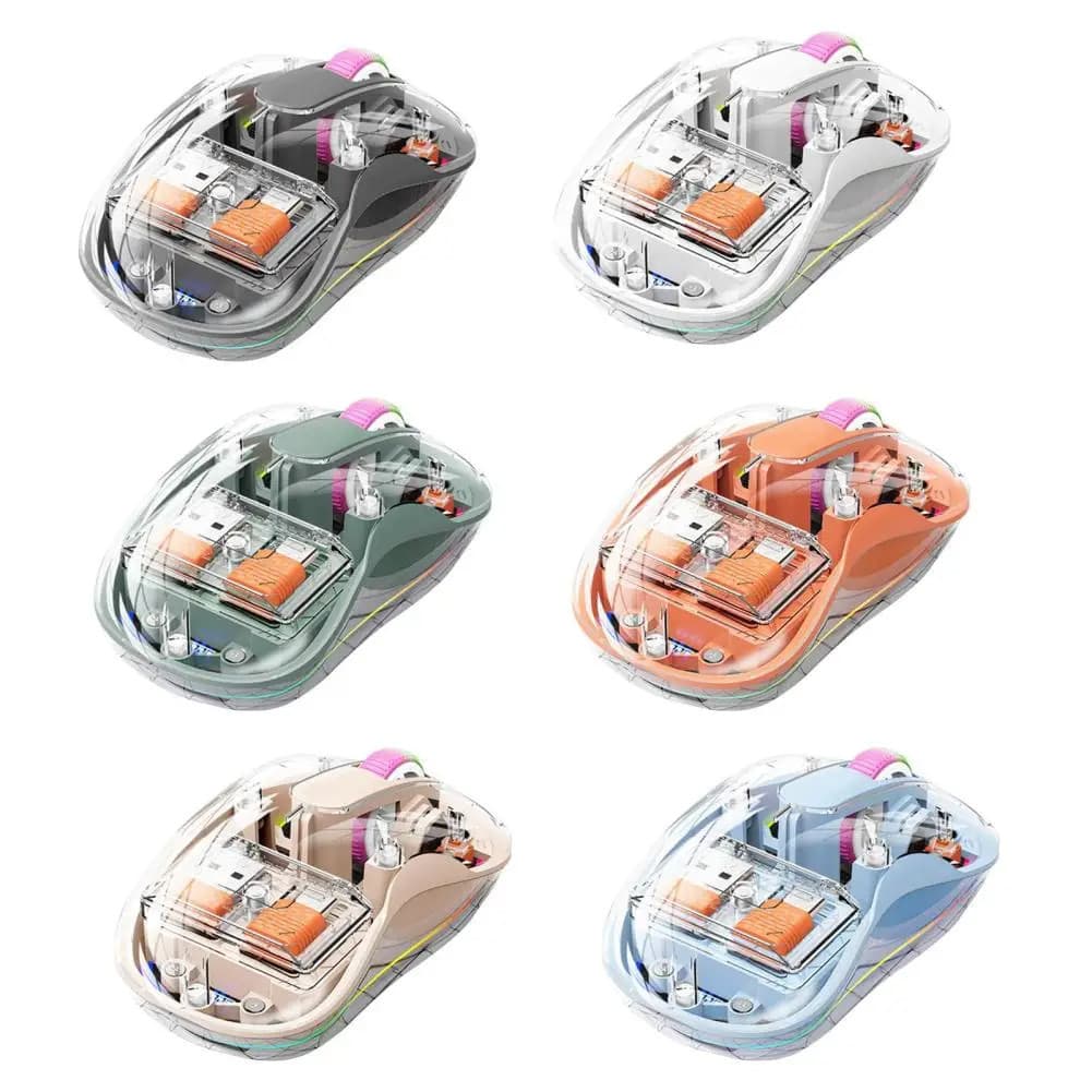 Mouse Sem Fio Para Computador Botão Mudo Tri-Modo Tipo-C LED Recarregável Com Concha Transparente Silencioso Bluetooth 2