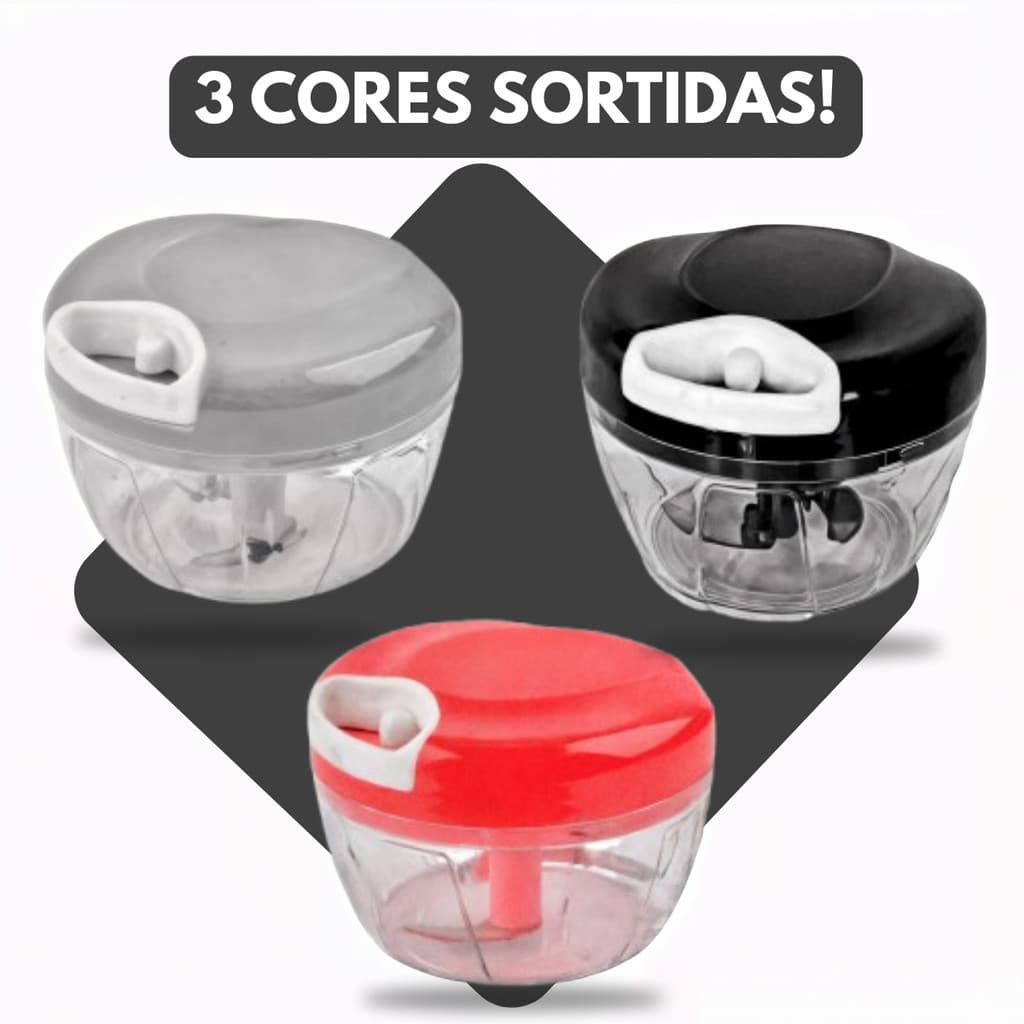 Mini Triturador Processador Manual 3 Lâminas -Cores sortidas