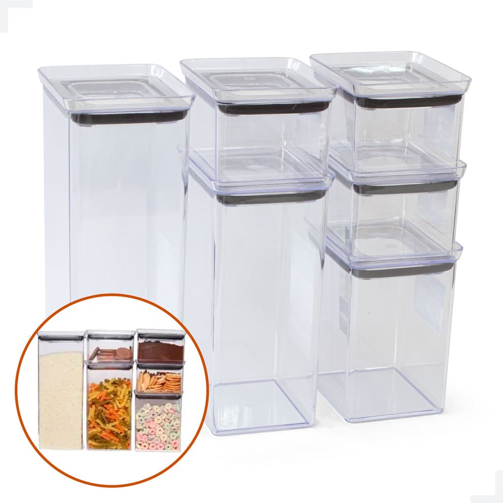 Conjunto Pote Hermético Tampa Cristal 6 Peças