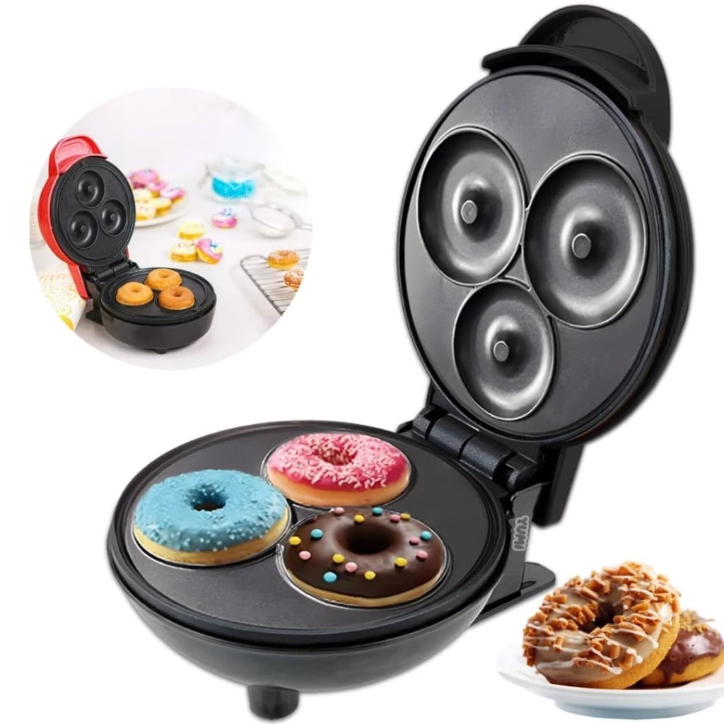 Máquina De Donuts Mini Faz 3 Rosquinhas Confeitaria Waffle