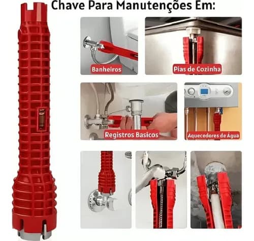 Chave Grifo Instalador Hidráulico 8 Em 1 Multiuso Cano Pia Sifão Torneira Filtro Encanamento