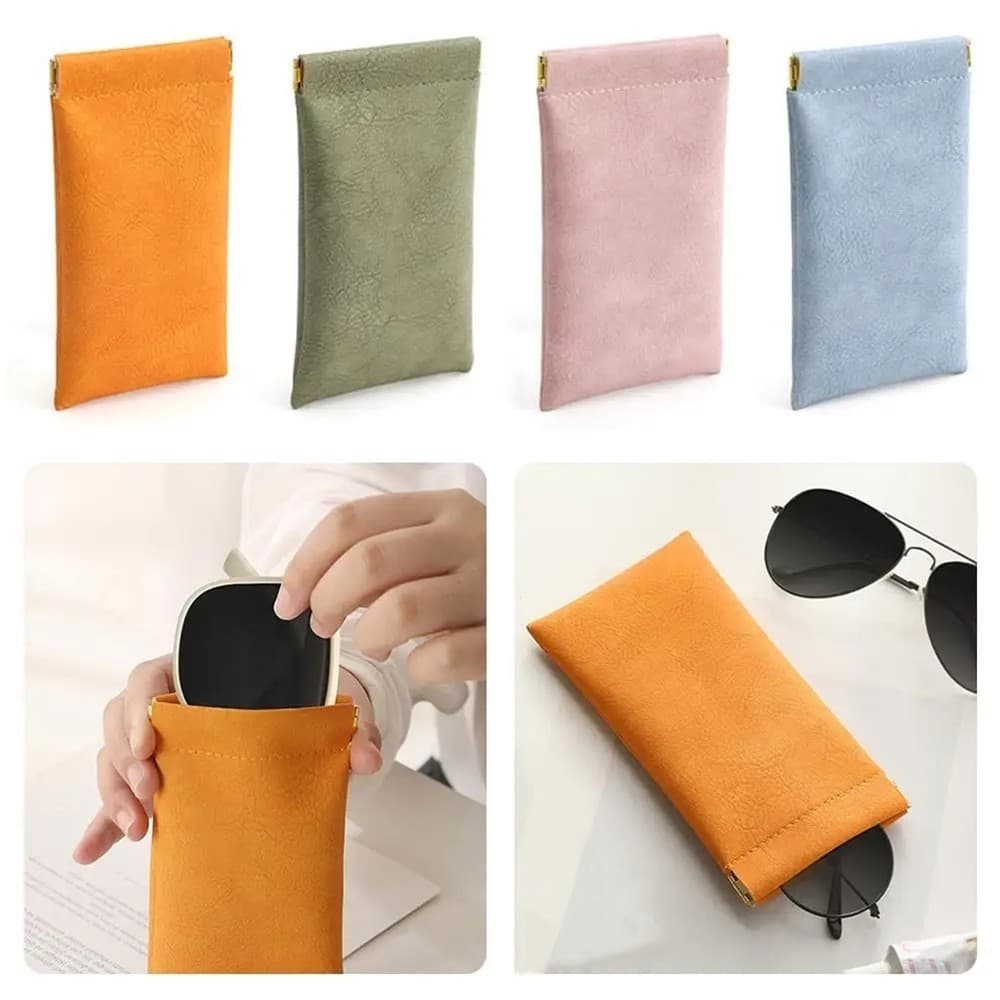 Conjunto De Armazenamento Portátil De Couro PU Boca Elástica De Placa De Fechamento Automático De Óculos Bolsa Para Fone De Ouvido Cabo De Dados