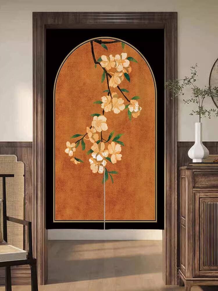 Cortina de porta divisória estilo chinês retrô cortina de tecido higiênico