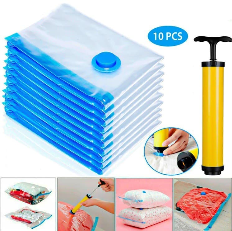 Kit 10 Sacos a Vácuo + Bomba / Dia a Dia Reutilizável / Alimentos