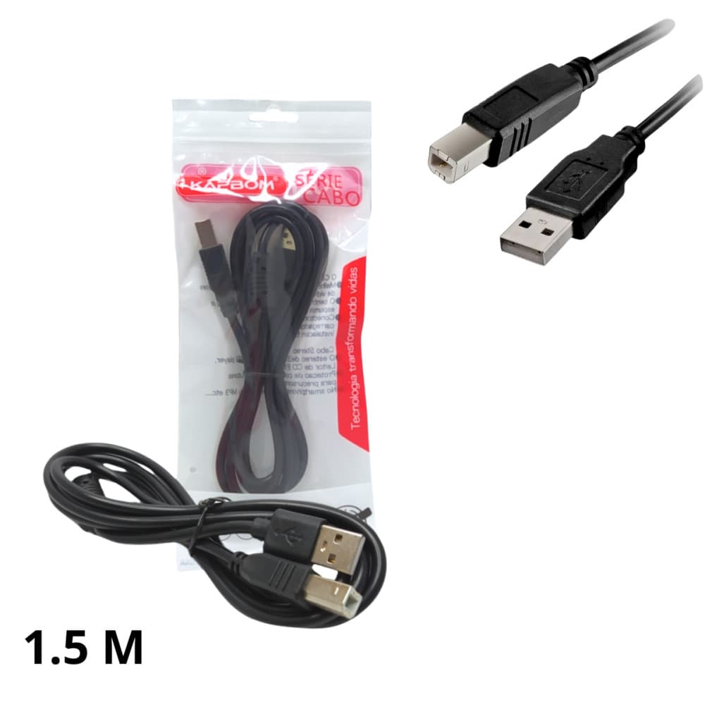Cabo USB 1,5m para Impressora com Filtro Kapbom KAP-V06