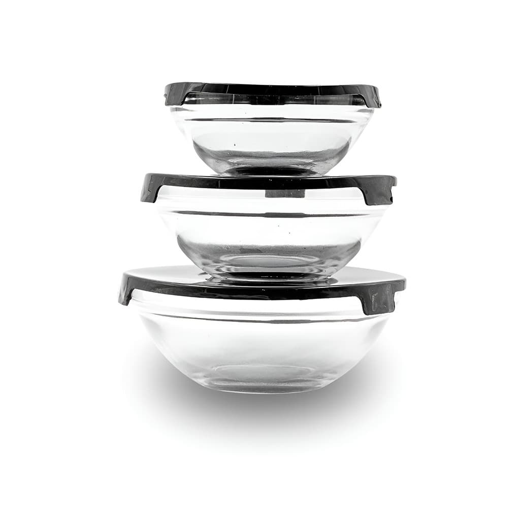 Kit 3 Potes de Vidro Bowl com Tampa – Potes Herméticos para Cozinha, Geladeira e Marmita - Alimentos mais conservados