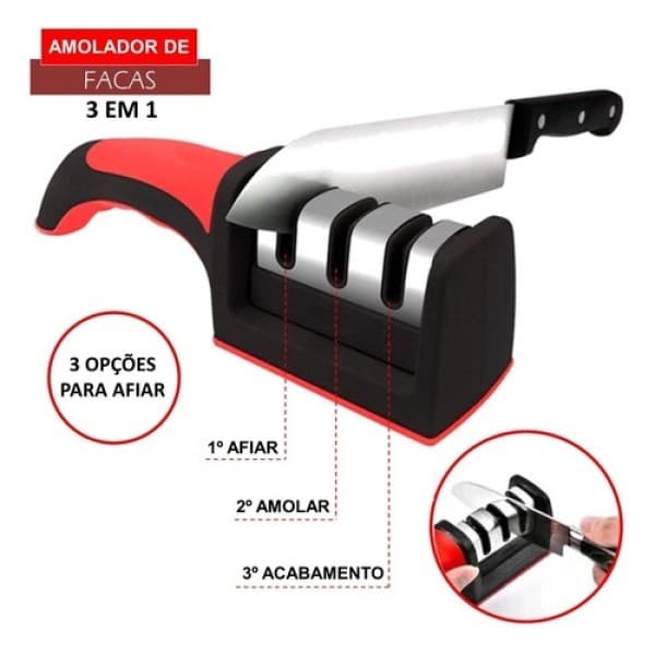Amolador Afiador De Facas com descascador 3 Opções De Afiar Profissional Leve