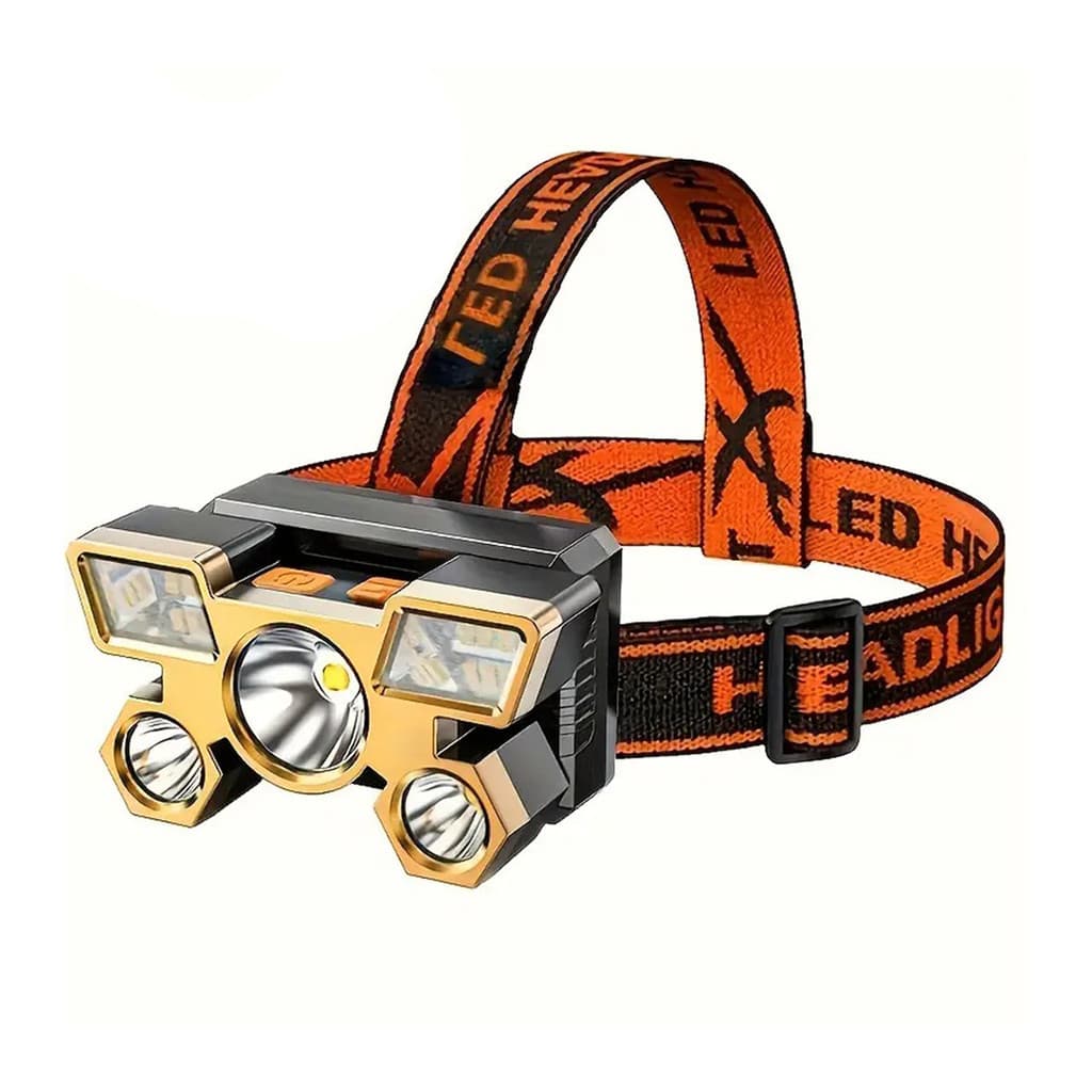 Lanterna De Cabeça LED Longo Alcance Recarregável USB Camping Cor:Dourado