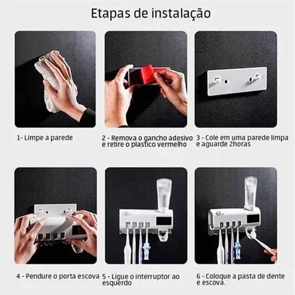 Suporte com Dispense para Pasta De Dente e Escova Com Esterilizador Uv