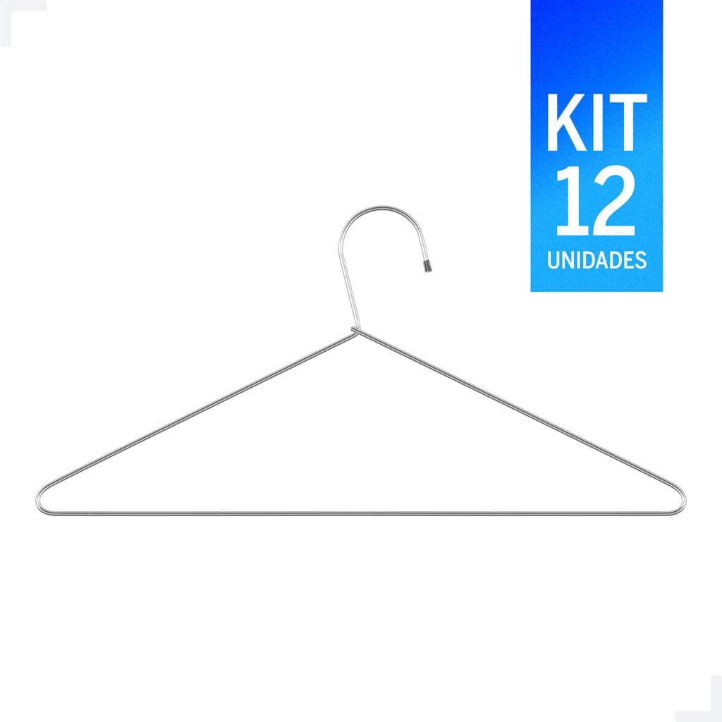 Cabide Tintureiro sem Cava Cromado Kit com 12 unidades
