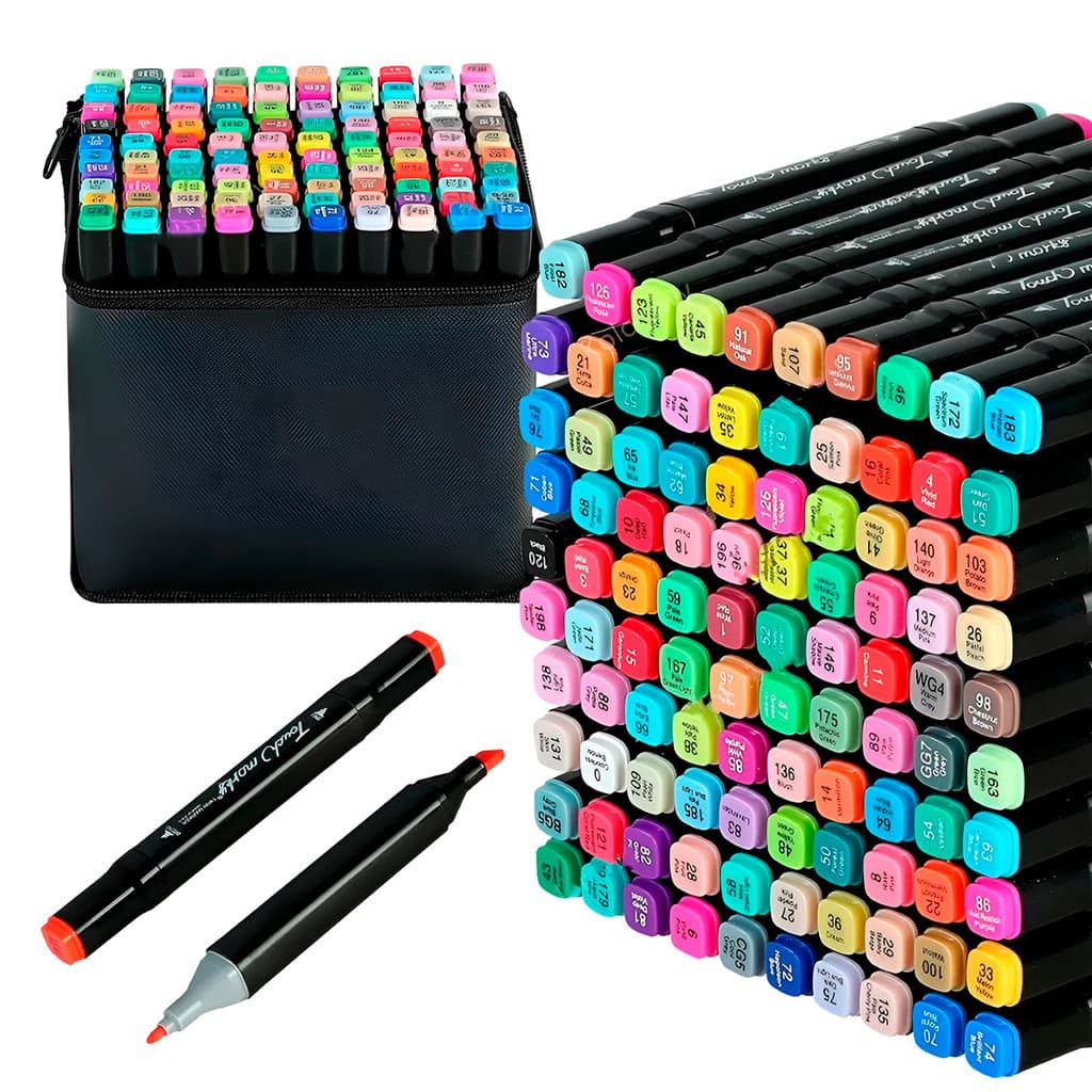 Kit 60 Marcadores Artísticos Ponta Dupla Lettering, Desenho, Mangá, Bullet Journal + Estojo Premium