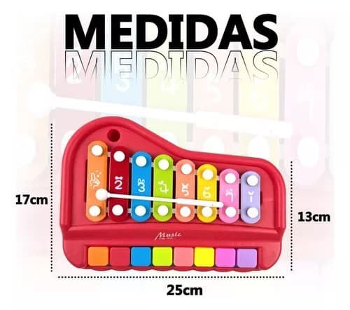 Pianinho Infantil Xilofone e Teclado Musical 2 em 1 - Vermelho
