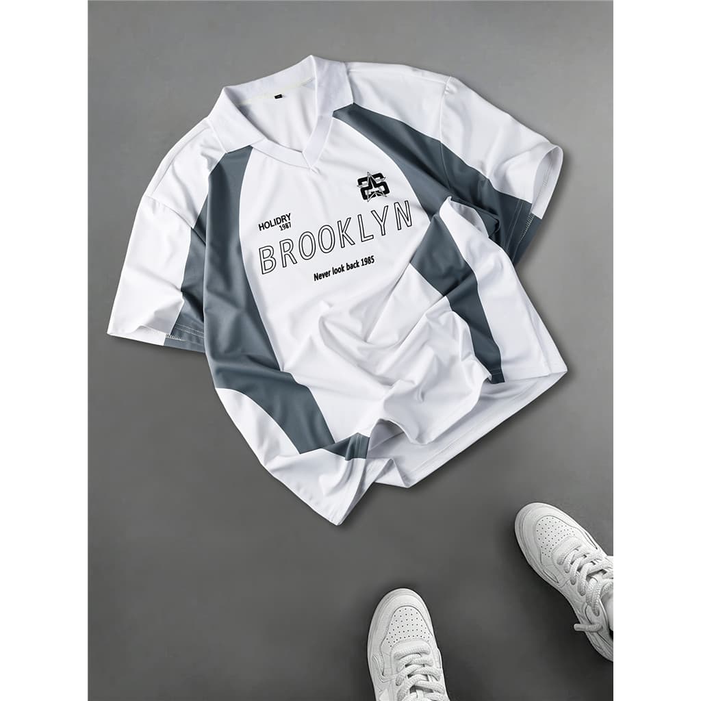 Camisa Polo Masculina Elegante Brooklyn Streetwear – Ajuste Solto , Tecido De Malha , Conforto Para Todas As Estações