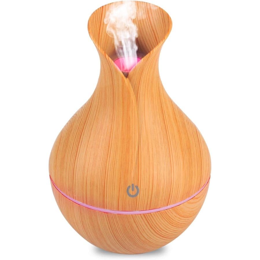 Umidificador de Ar Ultrassônico com Difusor de Aromas e Iluminação LED Madeira